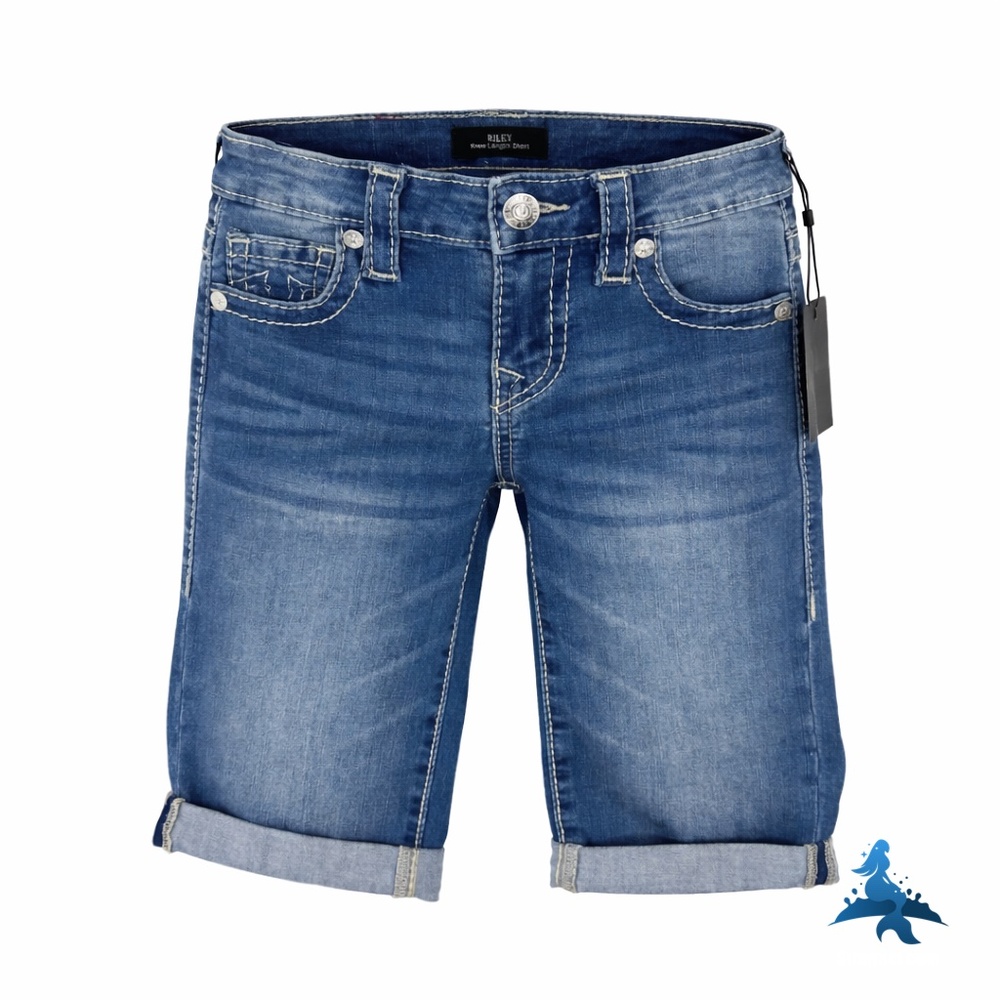 1237 NWT True Religion Riley Knee Length Bermuda Jean Shorts - W24 - Medium Wash